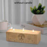 3 Hole Wood Candle Holders, Rectangle, Tree of Life, 5.5x15x4.5cm