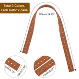 6 Pairs 3 Colors PU Leather Bag Straps, Flat, Bag Replacement Accessories, Mixed Color, 37.9x1.5x0.3cm, Hole: 1.8mm, 2 pairs/color