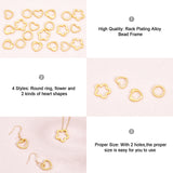 20Pcs 4 Style Rack Plating Alloy Bead Frame, Long-Lasting Plated, Lead Free & Cadmium Free, Heart & Round Ring & Flower, Light Gold, 11.5~15x12.5~15x2.5~3mm, Hole: 1.2~1.4mm, Inner Diameter: 6~9mm, 5pcs/style