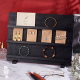 3-Tier Wooden Slant Back Jewelry Display Card Stands, Rectangle Jewelry Display Organizer Holder, for Earring Display Cards, Postcard Storage, Black, 40x14x29.7cm