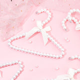 Iron Pet Hanger, with Plastic Pearl Beads and Bowknot Polyester Ribbon, for Pet Clothing Supplies, Linen, 167x195x12mm