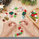 43Pcs 17 Style Christmas Theme Silicone Beads and Wooden Beads, Chewing Beads For Teethers, DIY Nursing Necklaces Making, Mixed Shapes, Mixed Color, 12~30x12~31.5x7~14mm, Hole: 2~4mm