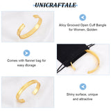 1Pc Alloy Grooved Open Cuff Bangle for Women, Golden, Inner Diameter: 2-1/4 inch(5.8cm)