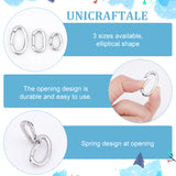 3Pcs 3 Styles 304 Stainless Steel Spring Gate Rings, Oval Rings, Stainless Steel Color, 18~28x13~16x3mm, inner diameter: 12~21x7~10mm, 1pc/style