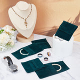 Velvet Jewelry Flap Pouches, Folding Envelope Bag for Earrings, Bracelets, Necklaces Packaging, Rectangle, Dark Green, 96x90x2.5mm