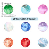 180pcs 9 colors Natural Akoya Shell Pendants, Mother of Pearl Shell Flat Round Charms, Dyed, Mixed Color, 10~15.5mm in diameter, 0.5~2mm thick, hole: 1.4~1.5mm, 20pcs/color