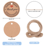 2Sets 2 Styles Cardboard Paper Price Tags, with Hemp Cord, Flat Round with Word Thank You, Mixed Color, Price Tag: 3cm, 100pcs/style; Cord: 1mm, 20m/style