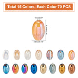 1050Pcs 15 Color Electroplate  Glass Beads, Oval, Mixed Color, 6.5x4.5mm, Hole: 1mm, 70pcs/color