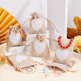 Jute Cloth Storage Bags, Drawstring Bags, Rectangle with Heart Pattern, Pale Goldenrod, 10x8x0.3cm
