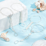 4Pcs 2 Style Stretch Anklets with Crystal Rhinestone Starfish, Imitation Pearl Beaded Barefoot Sandals for Women, White, 8-1/2~8-7/8 inch(21.5~22.5cm), 2pcs/style