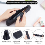 Silicone Cosmetic Brushes Storage Bags, Women Portable Makeup Brush Case Pouch, Rectangle, Black, 21x5.4x2.8cm