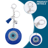 3Pcs 3 Style Alloy Rhinestone Pendant Keychains, with Microfiber and Alloy Findings, Hamsa Hand with Evil Eye, Platinum, 14~17cm, 1pc/style