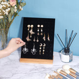 Acrylic 70 Holes Earring Display Stands, with Bamboo Chassis, Rectangle, Black, 18x6x24cm
