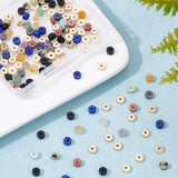 160Pcs 8 Style Natural  Mixed Gemstone Beads, Flat Round/Disc, with 100pcs Flat Round CCB Plastic Spacer Beads, Mixed Color, 4x2.5mm, Hole: 0.7mm