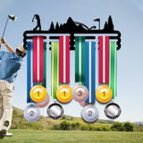Fashion Iron Medal Hanger Holder Display Wall Rack, with Screws, Playing Golf Scene, Sports Themed Pattern, 150x400mm