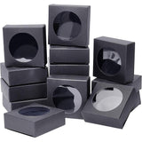 Foldable Kraft Paper Boxes, with Clear Window Paper Boxes, Square, Black, 8x8x3cm