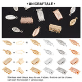 Unicraftable 32Set 4 Style 304 Stainless Steel Box Clasps, Multi-Strand Clasps, Horse Eye & Rectangle with Flower & Oval, Mixed Color, 8set/style