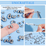 180Pcs 3 Style 304 Stainless Steel Crimp Beads Covers, Stainless Steel Color, 4~8.2x3.5~7x2.5~4mm, Hole: 1.4~2.5mm, 60pcs/style