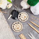 Flat Round Wooden Knitting Needle Gauges, Crochet Ruler, with Iron Ball Chains, Light Yellow, Gauges: 6.3x0.4cm, Hole: 2~10mm, 10pcs, Chains: 80x2.5mm, 10 strands