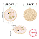 30Pcs Rack Plating Alloy Enamel Pendants, Cadmium Free & Nickel Free & Lead Free, Light Gold, Flat Round with Flower & Bees, Pink, 28x25x1.5mm, Hole: 1.8mm