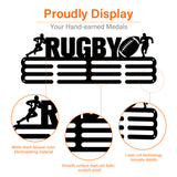Fashion Iron Medal Hanger Holder Display Wall Rack, 3 Line, with Screws, Human with Word RUGBY, Electrophoresis Black, 150x400mm