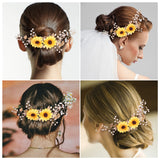 Alloy Hair Decorations, with Cloth Flower, Glass & Imitation Pearl Beads, Light Gold, 96x190x13.5mm, Hole: 2.5mm and 7x5mm