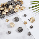 48Pcs 4 Style 1-Hole Metal Buttons, Flat Round, Antique Silver & Golden, 12pcs/style