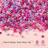 120g 8 Style Glass Seed Beads, Mixed Color, 12/0, 1.5~2mm, Hole: 0.5~1mm, 15g/style