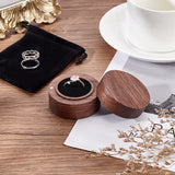 Round Wood Ring Storage Boxes, Flip Cover Case, with Magnetic Clasps, for Wedding, Proposal, Valentine's Day, Black, 5.3x3.5cm