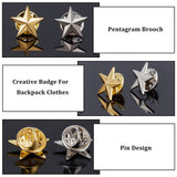 40Pcs 2 Colors Pentagram Alloy Brooch, Creative Badge for Backpack Clothes, Platinum & Golden, 15mm, Pin: 1.1mm, 20pcs/color