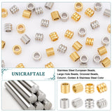 40Pcs 4 Style 201 Stainless Steel European Beads, Large Hole Beads, Grooved Beads, Column, Golden & Stainless Steel Color, 6x7mm, Hole: 4.2mm, 10pcs/style
