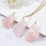 10Pcs Natural Rose Quartz Pendants, with Real 18K Gold Plated Eco-Friendly Copper Wire Wrapped, Nuggets, 43~53x29~30x15~28mm, Hole: 4~5.5mm
