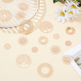 60Pcs 6 Style Brass Links Connectors, Etched Metal Embellishments, Long-Lasting Plated, Flower & Flat Round & Donut, Light Gold, 13~30x0.3mm, Hole: 1~1.3mm, 10pcs/style