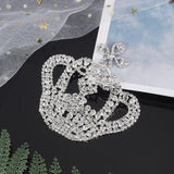 Crown Glass Rhinestone Patches, Sew on Appliques, Costume Wedding Dress Decoration Accessories, Crystal, 90x90x4mm