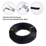 Round Aluminum Wire, Bendable Metal Craft Wire, for DIY Jewelry Craft Making, Black, 12 Gauge, 2mm, 55m/500g(180.4feet/500g), 500g