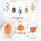 50Pcs 5 Colors Natural Agate Connector Charms, with Golden Plated Iron Findings, Cube Links, Mixed Color, 17~18x7~7.5x6.5~7mm, Hole: 2~3.5mm, 10pcs/color