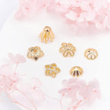 Brass Bead Caps, Long-Lasting Plated, 8-Petal, Flower, Real 18K Gold Plated, 6.8x5.2x1.1cm, 60pcs/set