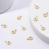 Brass Micro Pave Cubic Zirconia Charms, Flat Round, Real 18K Gold Plated, 10.5x8x2mm, Hole: 1mm, 10pcs/box