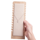 Bamboo Wood Jewelry Collection Necklace Display Stand, with Leather, Rectangle, Beige, 26.5x10x9.5cm