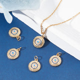 Brass Micro Pave Cubic Zirconia Pendants, with Enamel, Long-Lasting Plated, Cadmium Free & Lead Free, Flat Round with Evil Eye, Real 18K Gold Plated, 15x12.5x3.5mm, Hole: 3.6mm, 5pcs/box