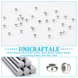 50Pcs Brass Beads, with Rubber Inside, Slider Beads, Stopper Beads, Long-Lasting Plated, Rondelle, Silver, 5x2.5mm, Rubber Hole: 1.2mm