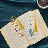 1 Set Mushroom & Flower Pattern Acrylic Bookmarks, with Paper Bags and Polyester Tassel Decorations, Rectangle, Mixed Color, 120x28mm, 4pcs/set