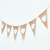 Birthday Party Linen Flag Banner, Wedding Home Decor Event Supplies, Triangle with Heart, Tan, 2.8m/strand