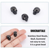 8Pcs 304 Stainless Steel Beads, Skull, Gunmetal, 11x8x10mm, Hole: 2.5mm