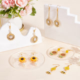 DIY Sunflower and Bee Earring Making Kit, Including Resin & Alloy Enamel Pendants & Links Connectors, Brass Earring Hooks, Natural Obsidian & Glass Pearl Beads, Golden, 112Pcs/box