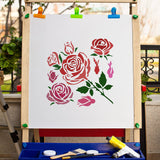 PET Plastic Hollow Out Drawing Painting Stencils Templates, Square, Rose Pattern, 18x18cm