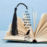 Acrylic Bookmarks, with Polyester Tassel Decorations, Rectangle Bookmarks, Quote All I Need Is My Dog And Good Book, Dog Pattern, 118x35x2.5mm, Hole: 5mm