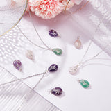 4 Sets 3 Styles Natural Mixed Stone Pendants, Natural Rose Quartz & Amethyst & Green Aventurine, Teardrop Charm, with Silver Tone Eco-Friendly Copper Wire Wrapped, 25.5x13x6.7mm, Hole: 3.4mm, 1pc/style