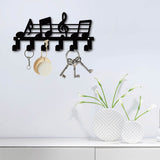 Iron Wall Mounted Hook Hangers, Decorative Organizer Rack with 6 Hooks, for Bag Clothes Key Scarf Hanging Holder, Musical Notes, Gunmetal, 13x27cm
