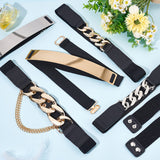 6Pcs 6 Style Polyester Elastic Belt with Iron Quick Link Chains, Fashion Wide Waist Cinch Belt Dress Belt for Women, Black, 27~28-1/2 inch(68.5~72.5cm), 1pc/style